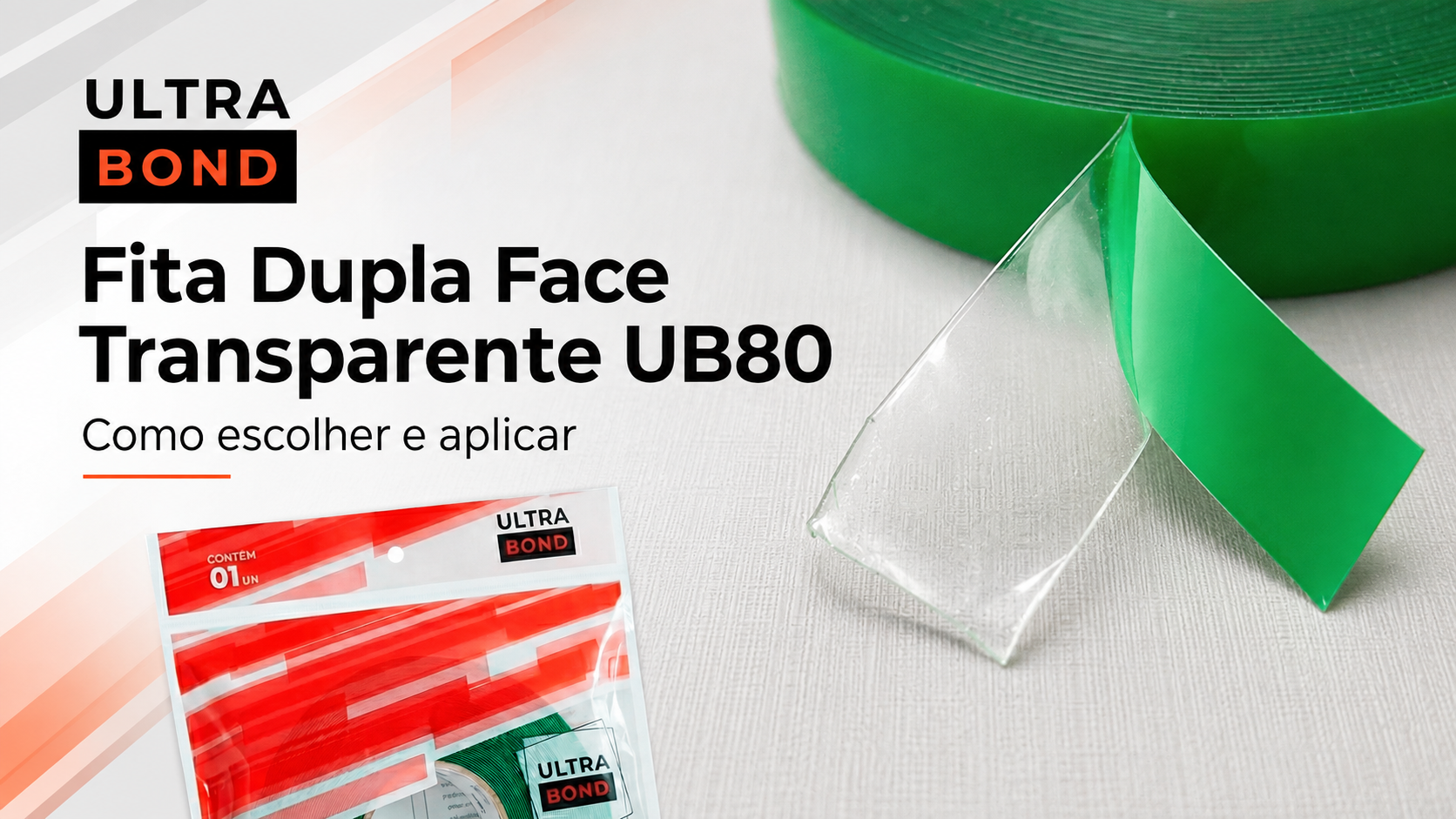 Fita dupla face transparente UB80 Ultrabond com liner verde