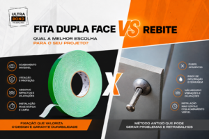 Fita dupla face vs rebite em montagem industrial