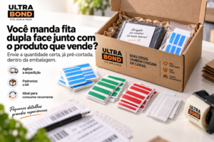 Fita dupla face UltraBond pré-cortada em cartelas para acompanhar produtos em e-commerce, marketplaces e kits de instalação